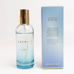 Serenity Vivid Sea Island Cotton 100ml Room Spray fragrance notes on pack