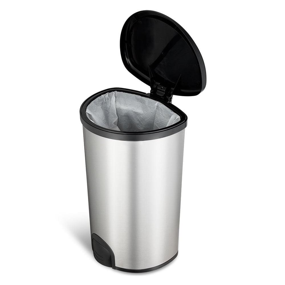 White Magic Smart Bin 50L Toe Tap Rubbish Bin with lid open - stainless steel bin