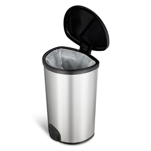 White Magic Smart Bin 50L Toe Tap Rubbish Bin with lid open - stainless steel bin