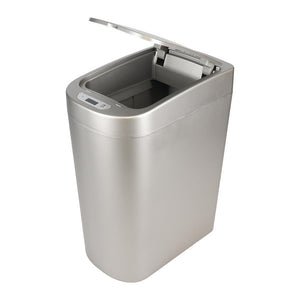 White Magic Bathroom Sensor Bin stainless steel detail — soft-close lid