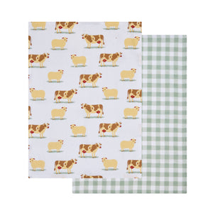 Davis & Waddell Homestead Cotton Tea Towel Set of 2 - farm animal tea towels