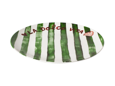 Aperitivo Club Dolce coupe side plate 19cm in green stripe, angled view – Casa Domani