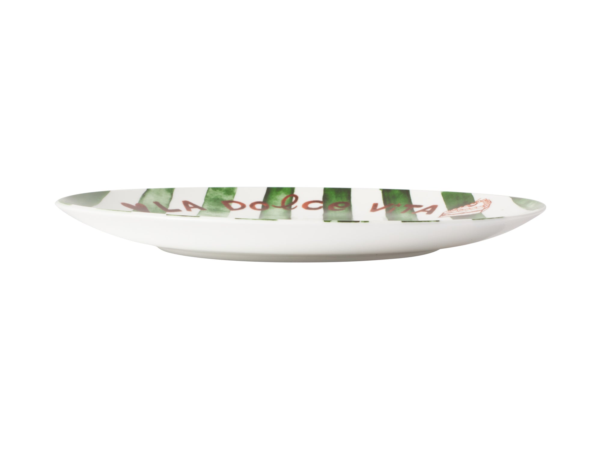 Aperitivo Club Dolce coupe side plate 19cm in green stripe, side view – Casa Domani