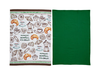 Aperitivo Club Dolce tea towel set of 2 in assorted antique green, both designs – Casa Domani