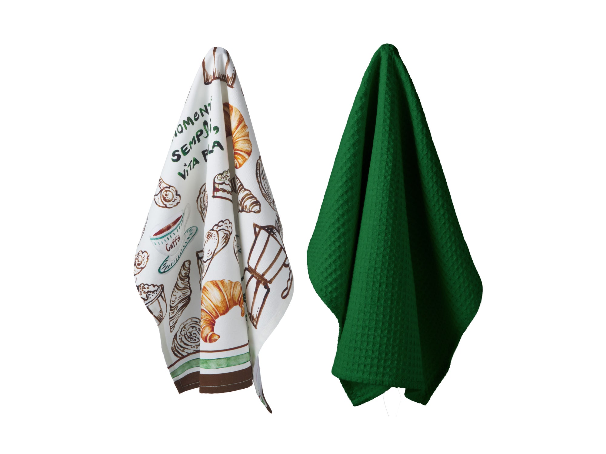 Aperitivo Club Dolce tea towel set of 2 in assorted antique green, hanging view – Casa Domani