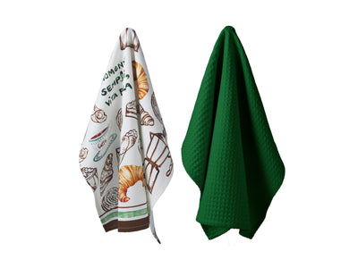 Aperitivo Club Dolce tea towel set of 2 in assorted antique green, hanging view – Casa Domani