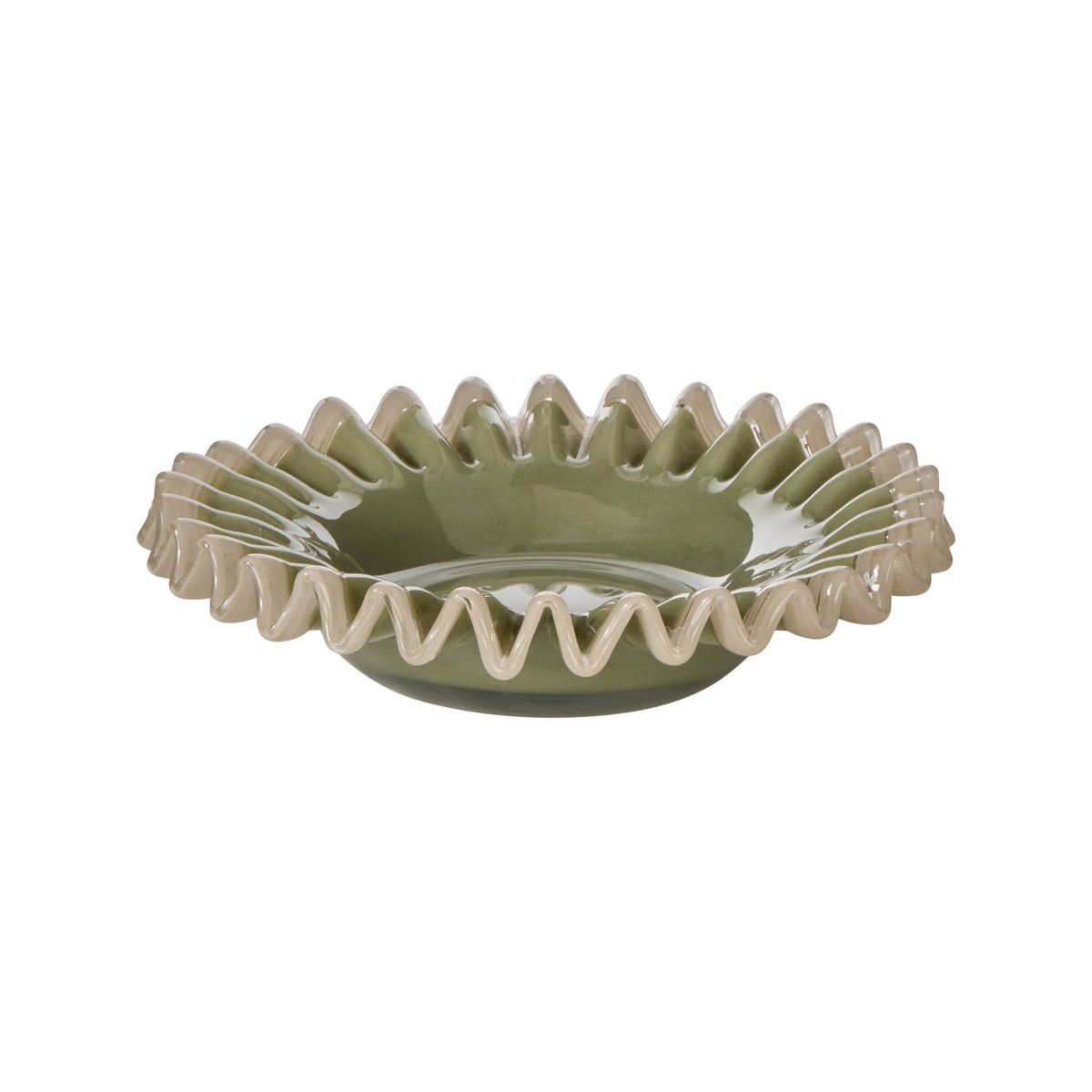 Amalfi Sigrid Frill Dish Small Green & Grey - hand-blown glass trinket dish