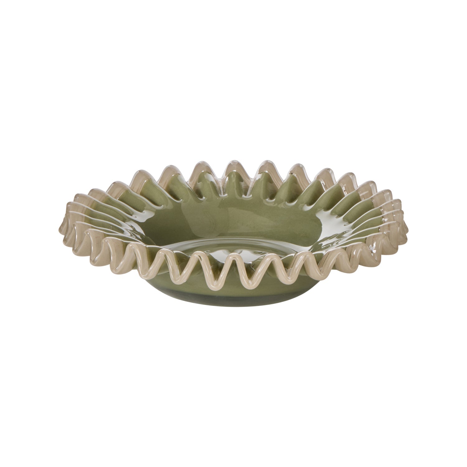 Amalfi Sigrid Frill Dish Small Green & Grey - hand-blown glass trinket dish