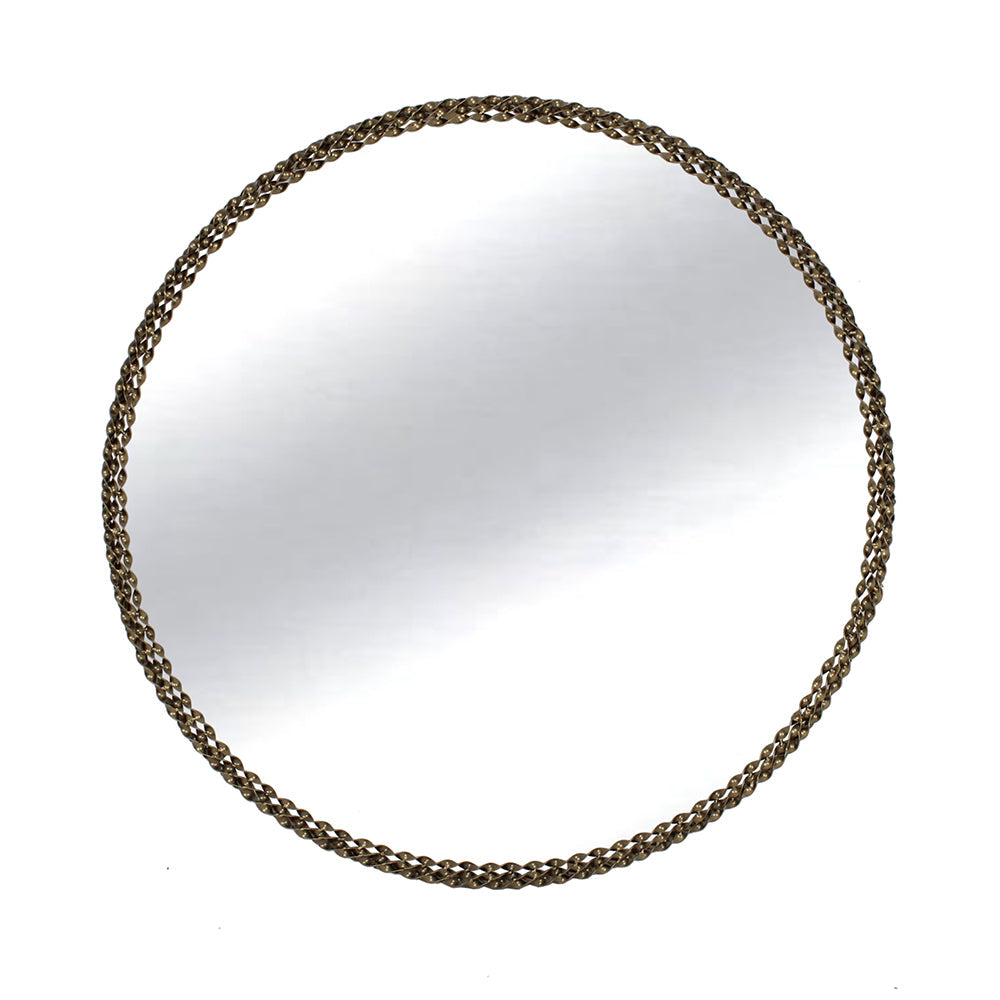 Celeste round metal mirror 90cm with braided gold frame
