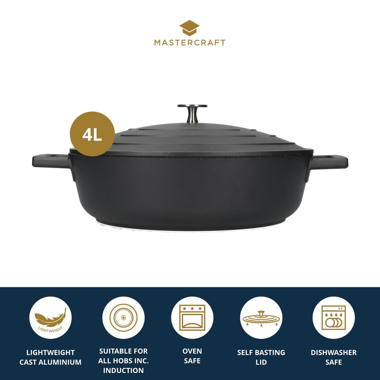 Mastercraft Cast Aluminium Shallow Casserole Dish 28cm Black - view 5