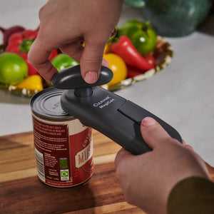 SKU 7501N Culinare MagiCan Can Opener Smooth Edge Grey turning handle to open can