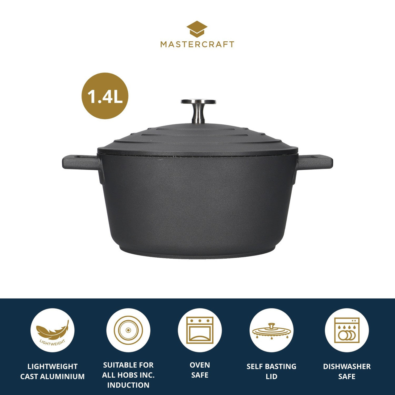 Mastercraft Cast Aluminium Casserole 1.4L 16cm Black - view 8