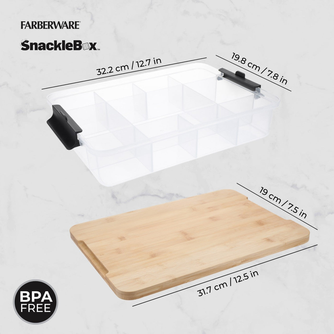 Farberware Snacklebox with Bamboo Cutting Board Lid - Small 20x33cm