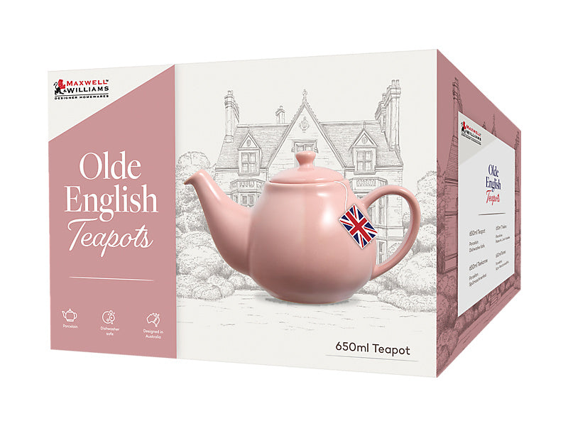 Maxwell & Williams Olde English Teapot 650mL Light Pink - gift boxed packaging