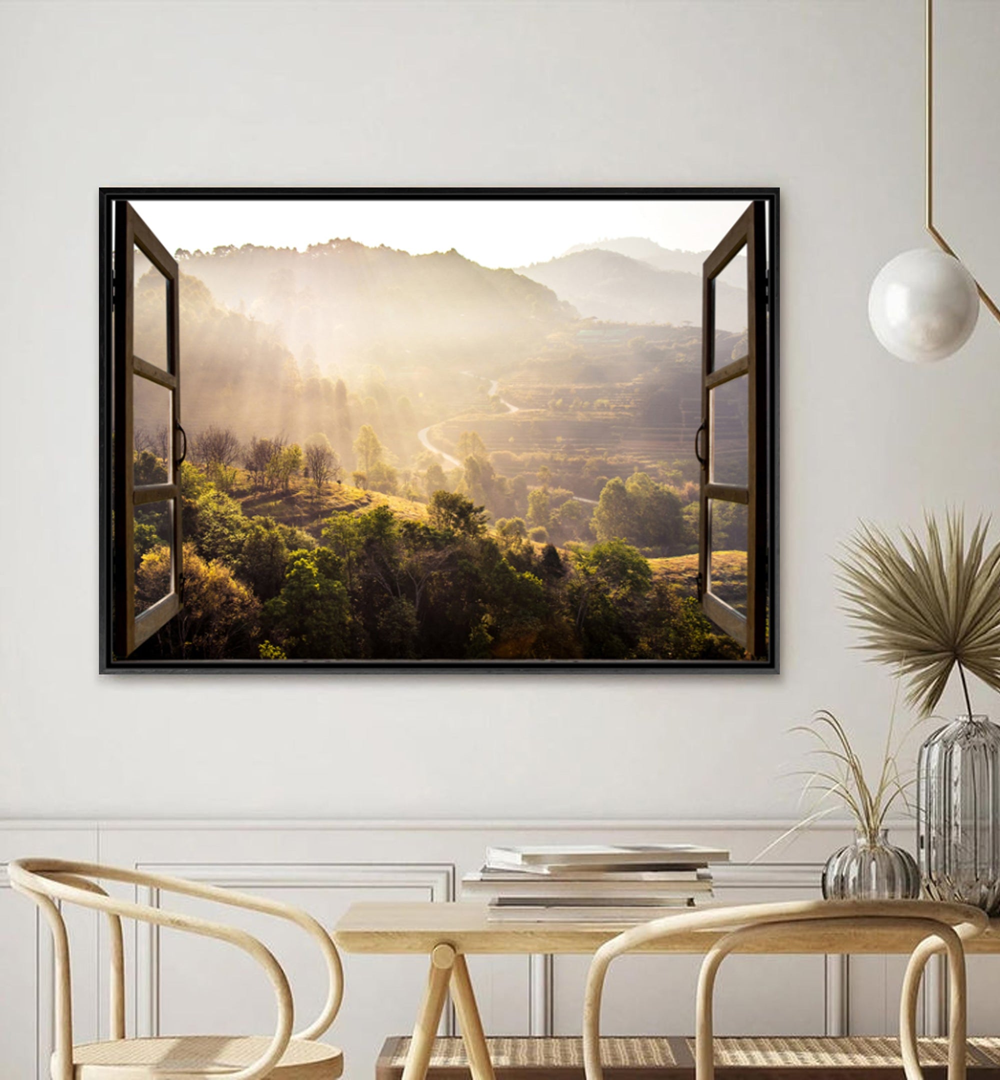 Tuscany Through the Window Framed Canvas Print 100x140cm