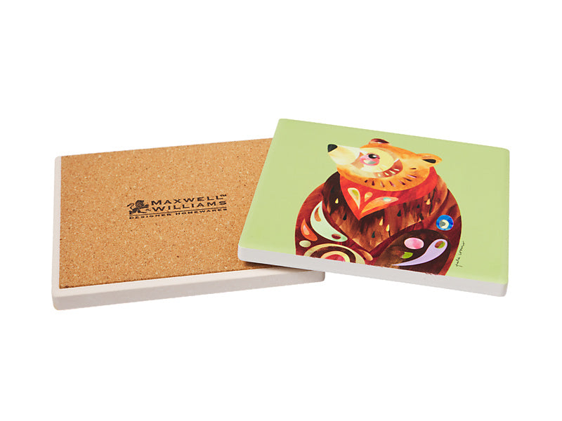 Maxwell & Williams Pete Cromer Ceramic Square Coaster Brown Bear - ceramic drink coaster - angled view
