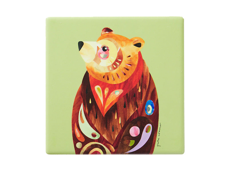 Maxwell & Williams Pete Cromer Ceramic Square Coaster Brown Bear - ceramic drink coaster