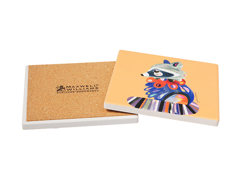 Maxwell & Williams Pete Cromer Ceramic Square Coaster Raccoon - ceramic drink coaster - angled view