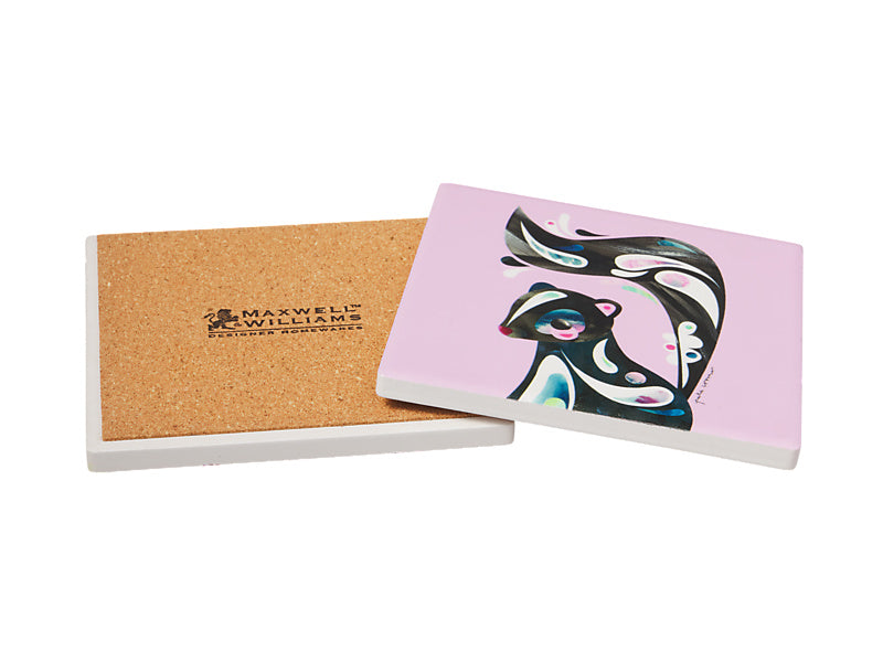 Maxwell & Williams Pete Cromer Ceramic Square Coaster Skunk - ceramic drink coaster - angled view