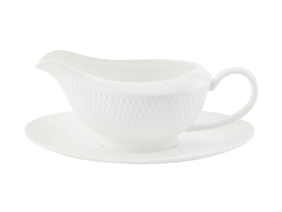 Maxwell & Williams White Basics Diamonds Gravy Boat & Saucer 480ml - porcelain serveware