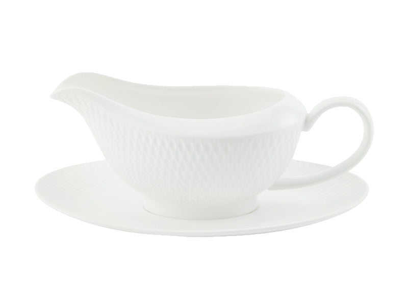Maxwell & Williams White Basics Diamonds Gravy Boat & Saucer 480ml - porcelain serveware