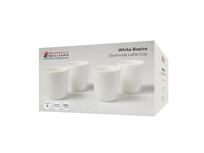 Maxwell & Williams White Basics Diamonds Latte Cup Set of 4 White 250ml - gift box packaging