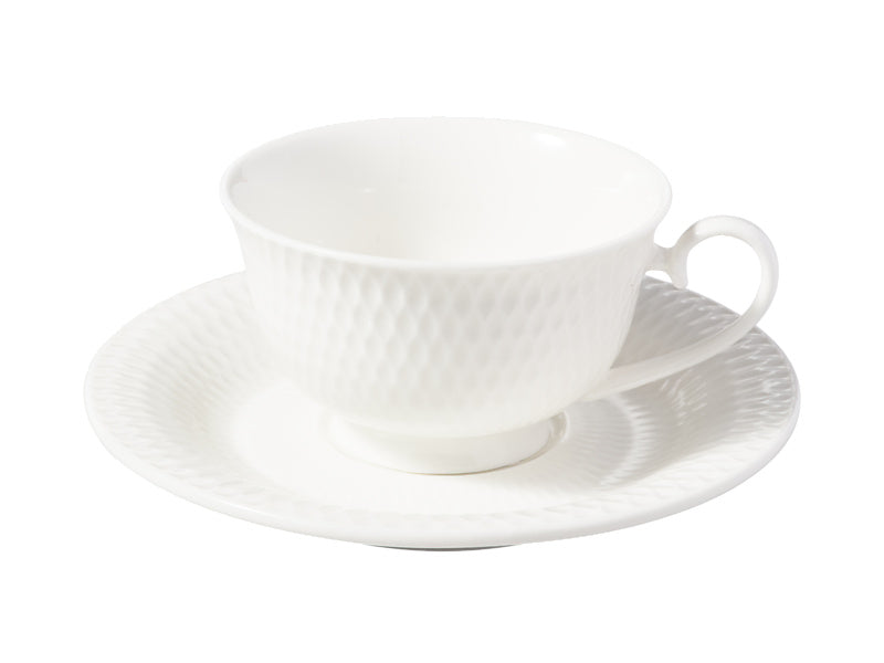 Maxwell & Williams White Basics Diamonds Footed Demi Cup & Saucer White 90ml - angle view