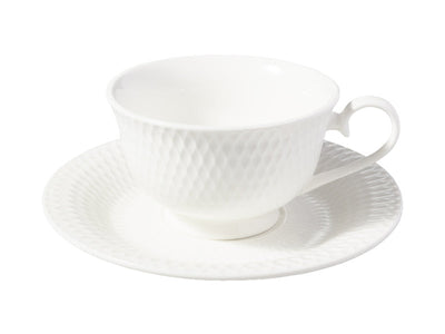 Maxwell & Williams White Basics Diamonds Footed Cup & Saucer White 200ml - angle view