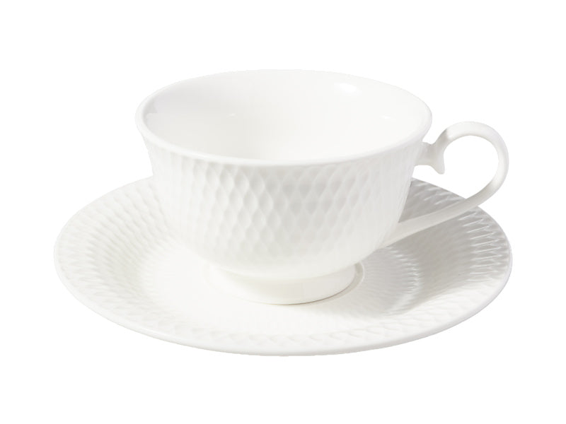 Maxwell & Williams White Basics Diamonds Footed Cup & Saucer White 200ml - angle view
