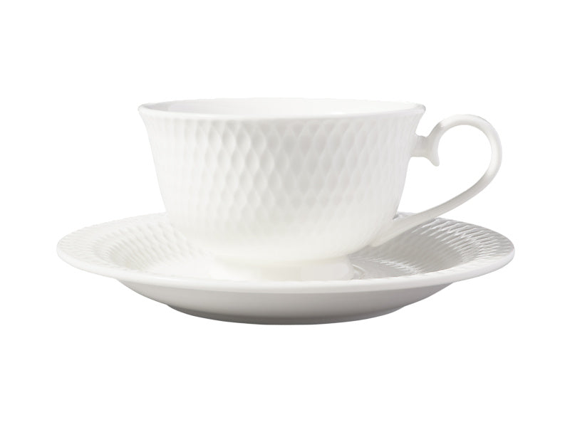 Maxwell & Williams White Basics Diamonds Footed Cup & Saucer White 200ml - cup and saucer