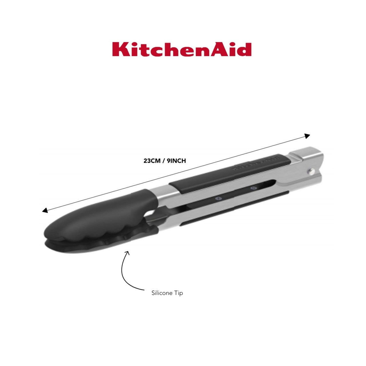 KitchenAid Silicone Tip Side Locking Tongs 23cm - open jaw view