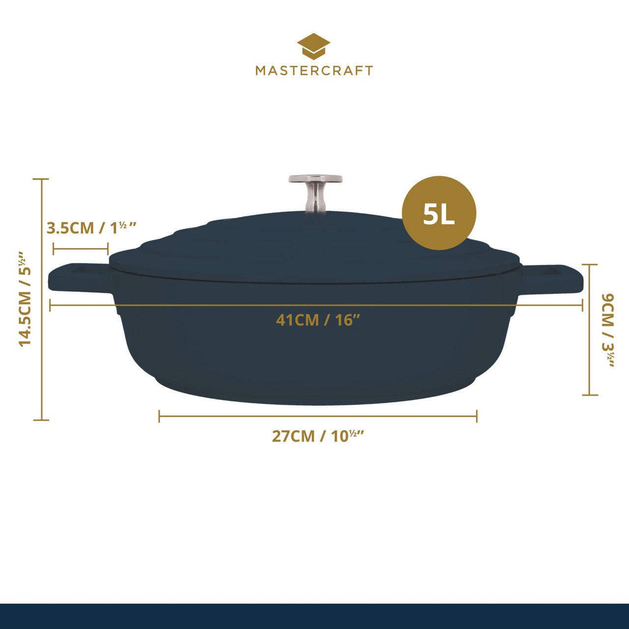 Mastercraft Cast Aluminium Shallow Casserole 5L 32cm Black - view 7
