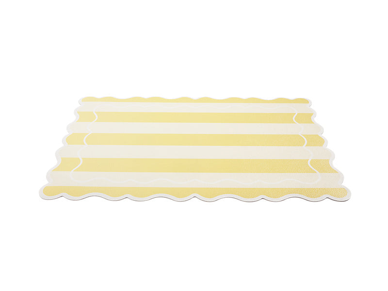Casa Domani Banda Stripes Scallop Placemat Butter 45x30cm - angled view