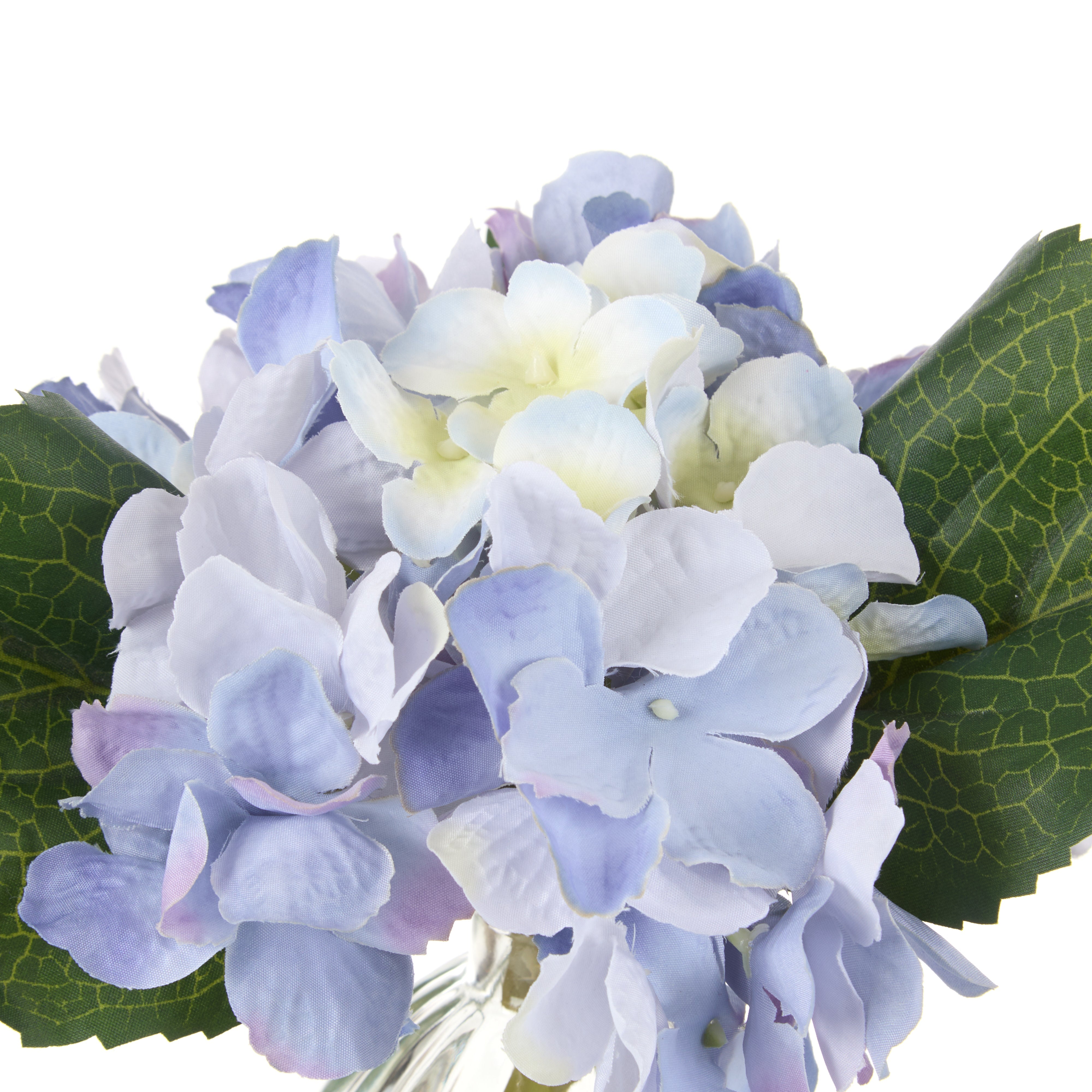Rogue Hydrangea in clear glass vase White - alternate angle