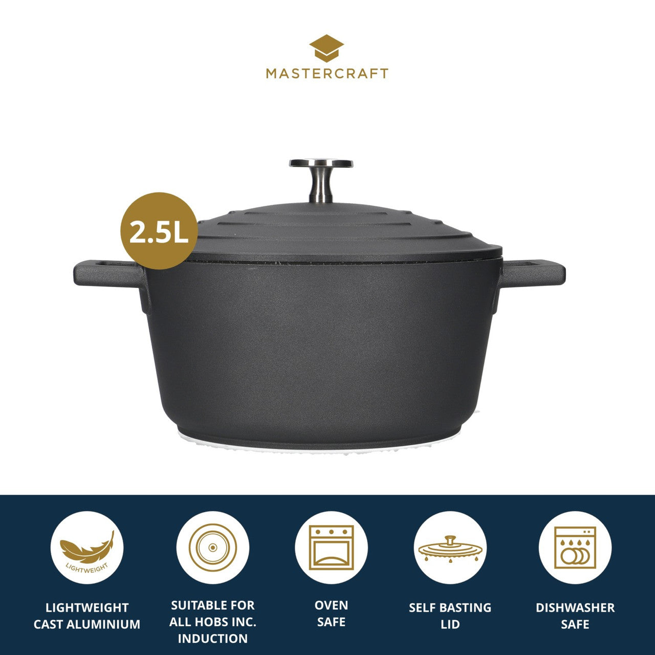 Mastercraft Cast Aluminium Casserole Dish 20cm Black - view 8