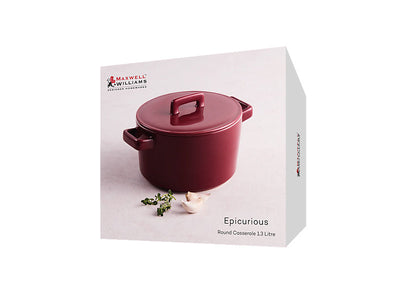 Maxwell & Williams Epicurious Round Casserole 1.3L Bordeaux - gift boxed