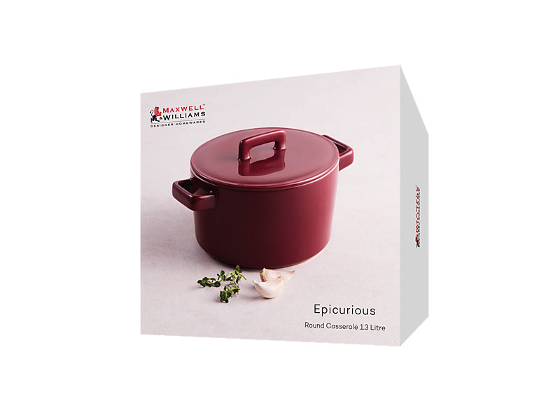 Maxwell & Williams Epicurious Round Casserole 1.3L Bordeaux - gift boxed