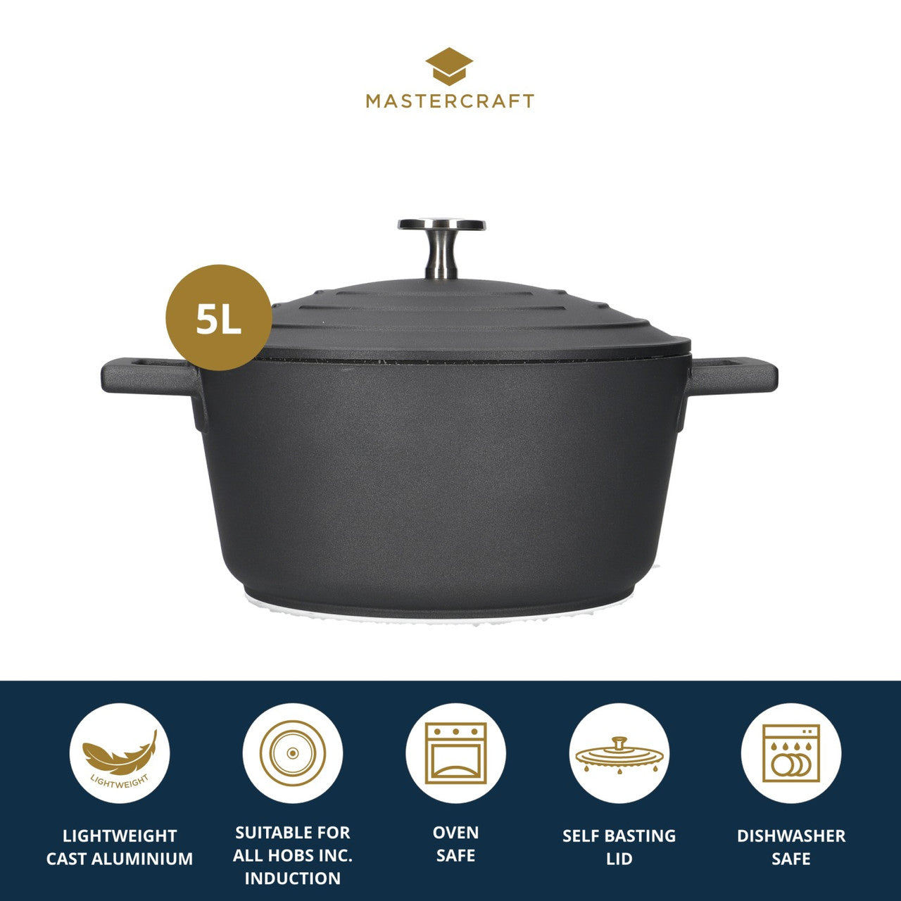 Mastercraft Cast Aluminium Casserole Dish 28cm Black - view 6