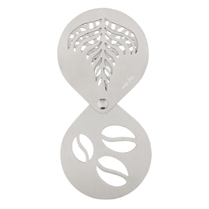 Leaf and Bean Stainless Steel Coffee Stencils 3 piece set - leaf and bean pattern stencils