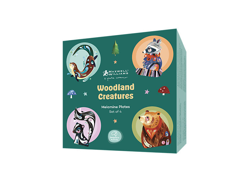 Maxwell & Williams Pete Cromer Woodland Creatures Melamine Plates 19cm Set of 4 gift box - melamine plates