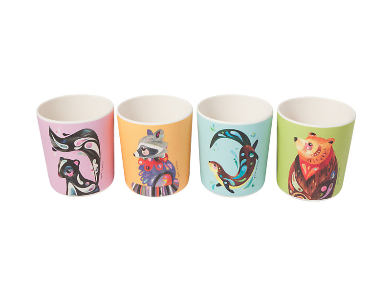 Maxwell & Williams Pete Cromer Woodland Creatures Melamine Tumblers 250ml Set of 4 45 degree view - melamine tumblers