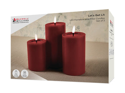 Maxwell & Williams Let's Get Lit LED Candle Set of 3 Cherry gift box - flameless candles