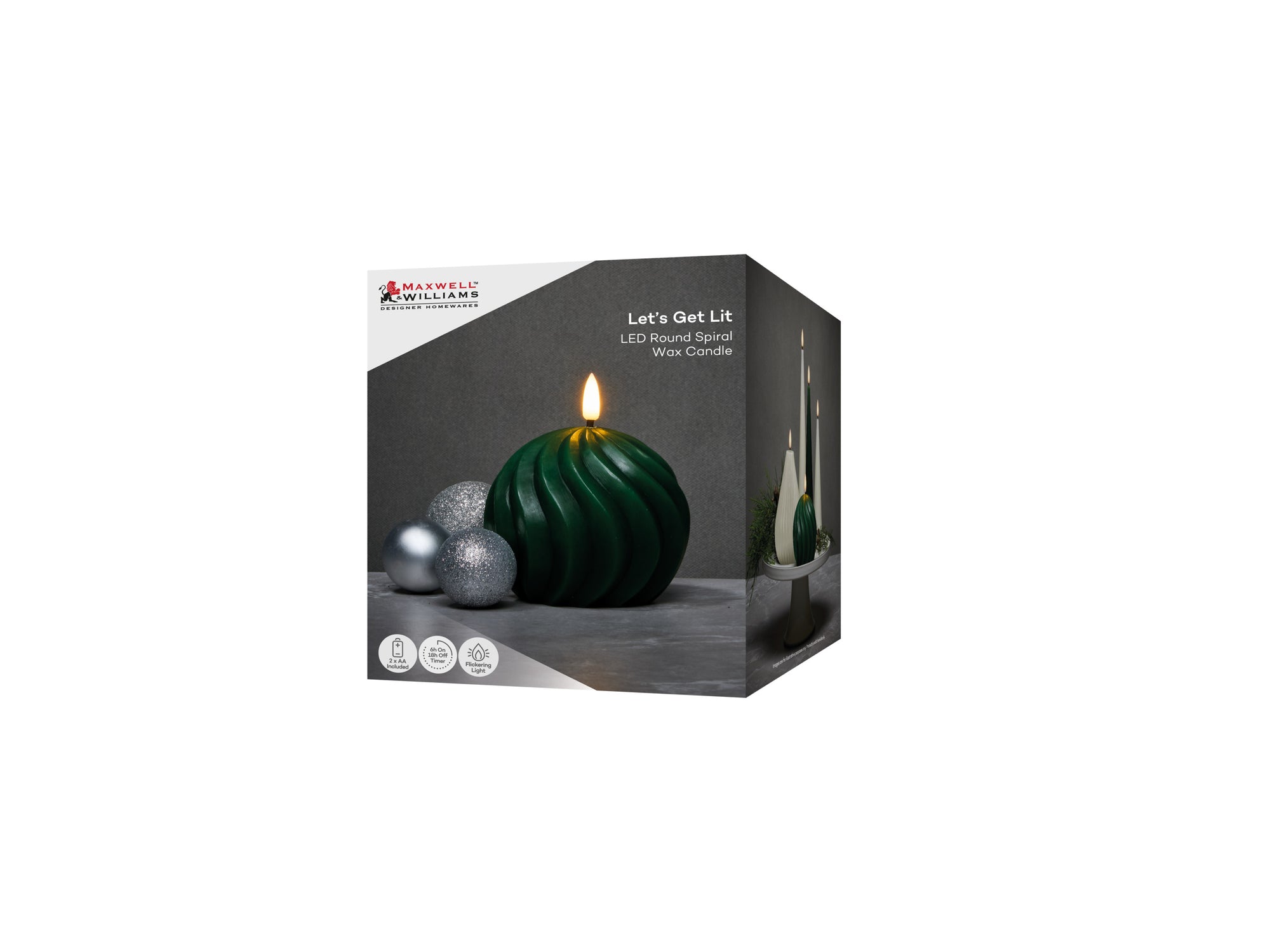 Let's Get Lit Christmas LED spiral candle in pine green, gift boxed – Maxwell & Williams