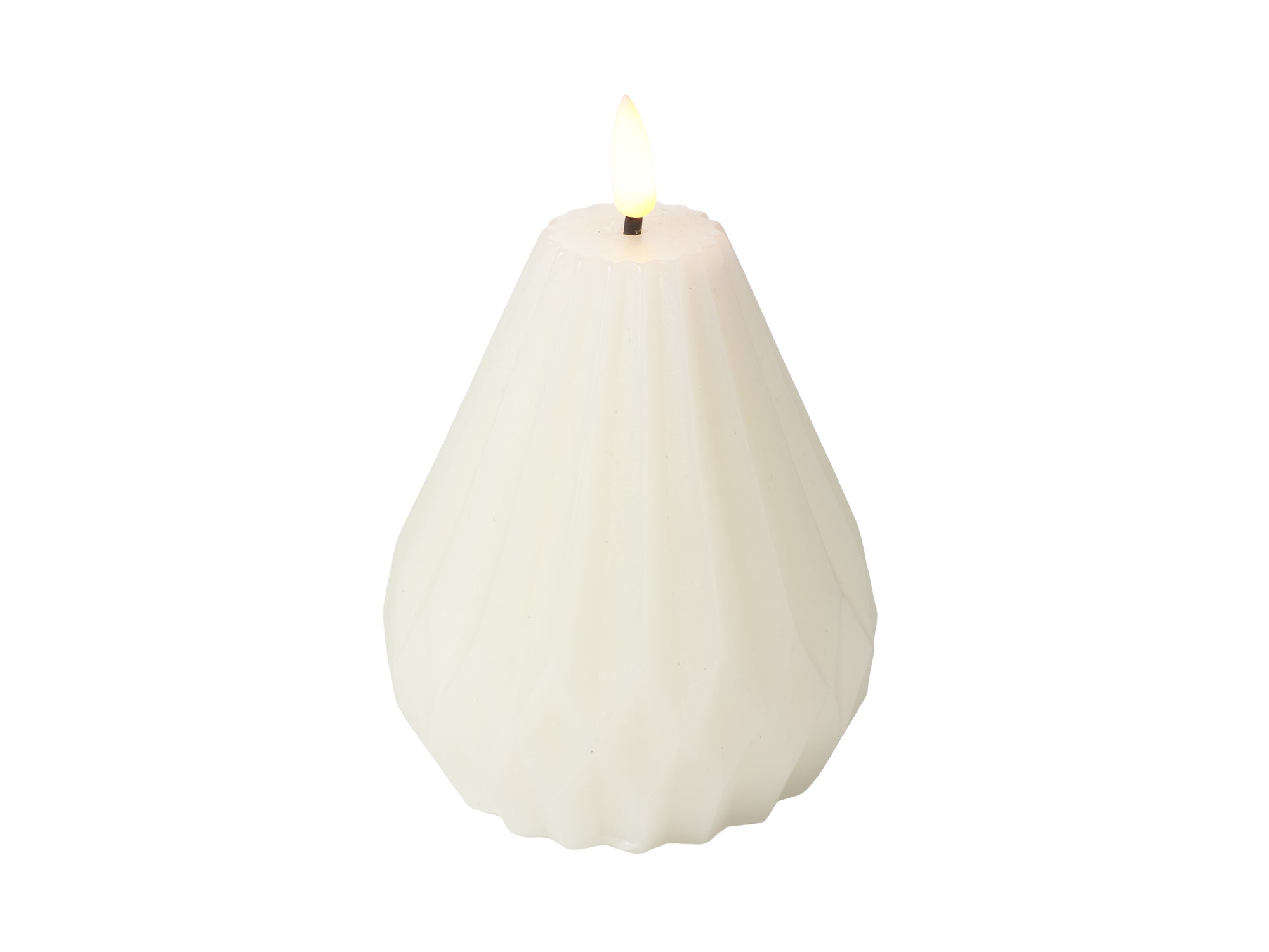 Let's Get Lit Christmas LED pear candle in natural cream, angled view – Maxwell & Williams