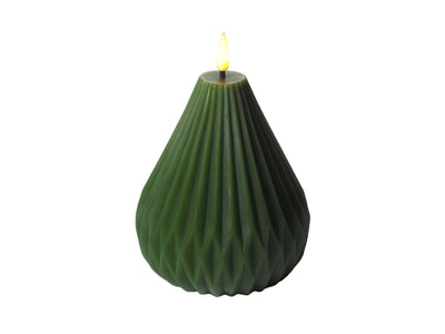 Let's Get Lit Christmas LED pear candle in pine green, angled view – Maxwell & Williams