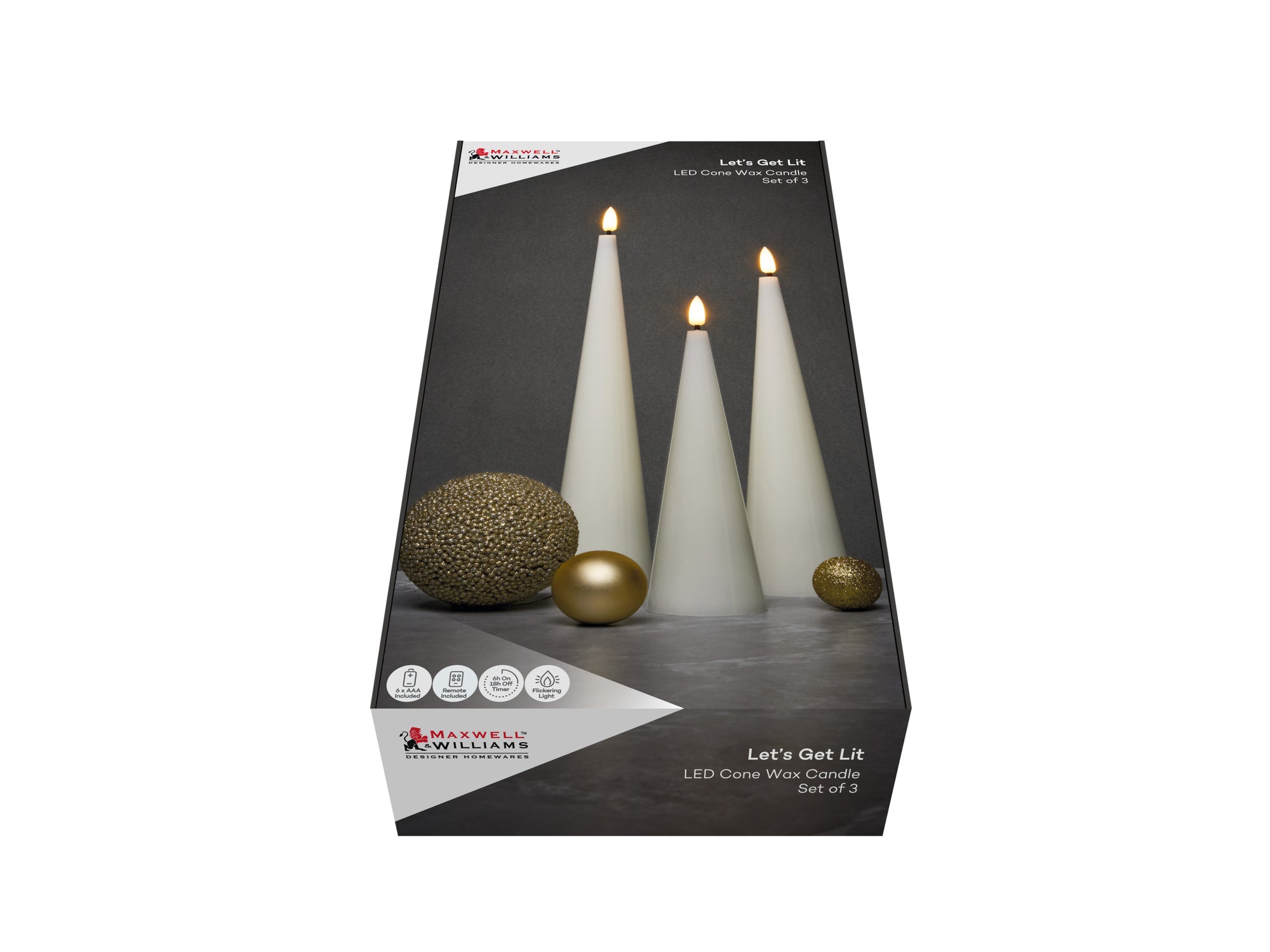 Let's Get Lit Christmas LED cone candle set of 3 in natural cream, gift boxed – Maxwell & Williams
