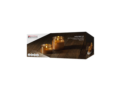 Let's Get Lit gold hurricane LED candle set of 2 gift box