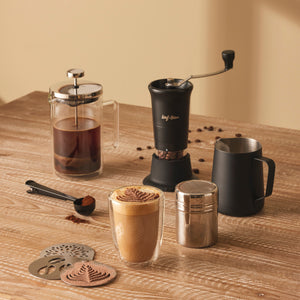 Leaf and Bean Stainless Steel Coffee Stencils 3 piece set - leaf and bean pattern stencils