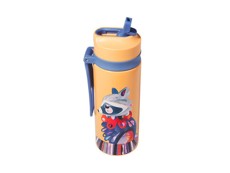 Maxwell & Williams Pete Cromer Insulated Bottle 500ml Raccoon - double wall insulated drink bottle - angled view