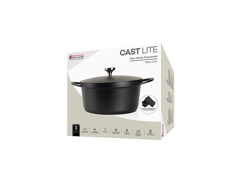 Maxwell & Williams Cast Lite Casserole 28cm Black gift boxed packaging